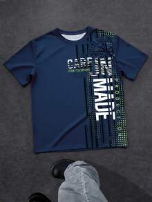 男士休闲印花T恤，夏季新款字母印花图案设计，高品质户外服饰，百搭日常穿搭 - 彩色 - 查看 3