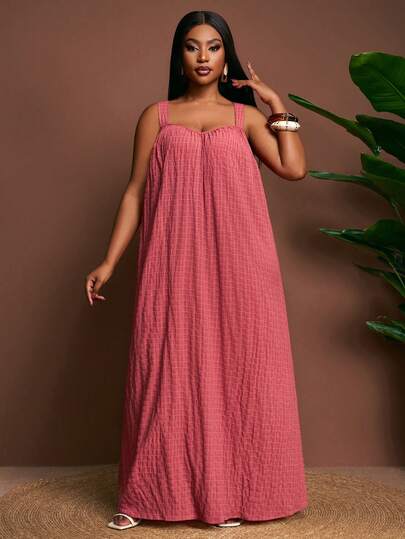 Slaydiva 2026 Spring/Summer Elegant Commute & Casual, Birthday Party, Graduation, Student, Daily Outing, All-Match Versatile, Leisure, Vacation, Cruise Travel, Beach, Sunbathing, Trending, Business Casual, Minimalist & Casual & Vacation & Outing Plus Size Women Spaghetti Strap A-Line Dress, Suitable For Beach And Summer