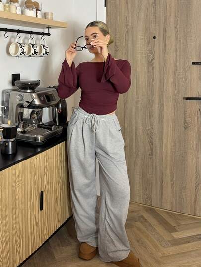 Bethéva Boat Neck Bell Sleeve Side Ruched Fashion T-Shirt