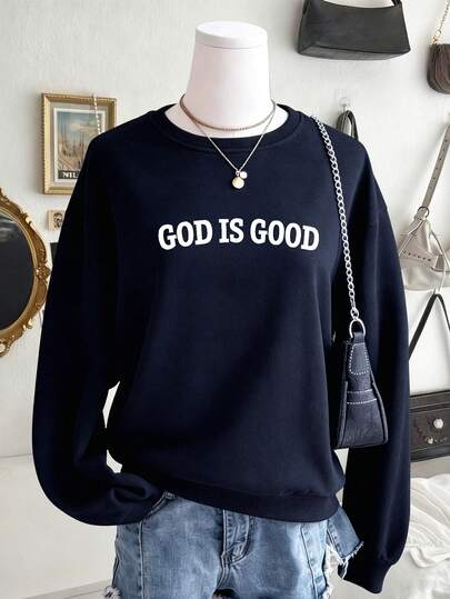 Lalippa 上帝是美好的字母交叉信仰长袖抓绒圆领卫衣