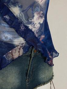 SHEIN ICON Women's Vacation Cashew Floral Print Ruffled Strap Camisole 4th Of July Women Outfits Cute Summer Tops Going Out Tops - Blue - View 7