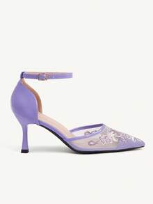 CUCCOO CHICEST Women's Pointed Toe Floral Mesh Buckle Design Elegant High Heels - Purple - View 7