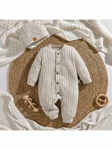 Loomiva 新生儿男/女宝宝两件套纯色针织柔软圆领长袖连体衣和帽子 - 彩色 - 查看 5