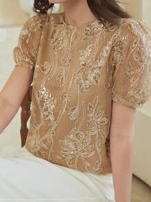 Dazy-Less Spring/Summer Loose Casual Chic Office Outfit Round Neck Old Money Design Women T-Shirt - White - View 6