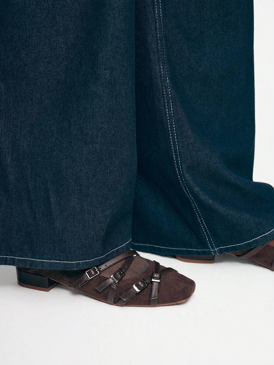 Muvela 女士黑色交叉绑带平底套脚鞋 - 棕色 - 查看 1