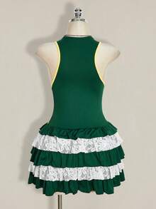 SHEIN ICON Đầm thể thao bóng đá màu xanh lá cây phối ren, cỡ lớn. - Nhiều màu - Xem 2