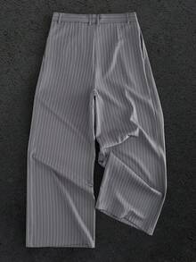 GENTILAND Men's Casual Versatile Commuting Striped Wide Leg Pants Men Pants Dress Japanese Pants Mens Wide Leg Pants Gray Pants Pinstripe Pants - Grey - View 2
