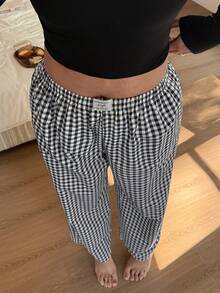 Napfluff CURVE Napfluff CURVE New Plaid Print Plus Size Pants, Spring/Summer - Blue and White - View 4