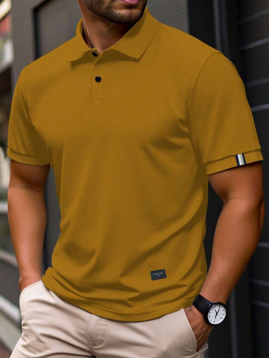Manfinity Homme Men's Casual Commuter Embroidered Short Sleeve Polo Shirt Golf Shirt For Men Casual Polo Shirt Men's Summer Polo Shirt Solid Color Polo Shirt Men's Polo Short Sleeve Men's Casual Polo Men's Polo Shirt Men's Short Sleeve Polo - Yellow - View 1