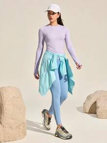 Exploreva Quần legging nữ màu trơn, kiểu dáng thường ngày, đa năng, phù hợp cho đi làm, thể thao và hoạt động ngoài trời. - Màu xanh lam - Xem 6