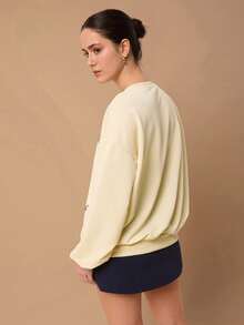 SURIMA Sudadera holgada de mujer con capucha, manga larga y estampado minimalista casual - Beis - Ver 2