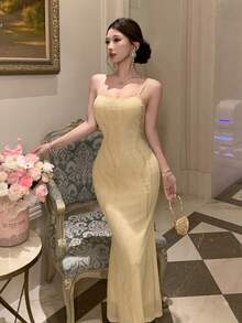 DAZY Sequin Bodycon Mid-Length Dress For Women, Party/Banquet Summer Maxi Dress Sundress Cocktail Dress - Apricot - View 8