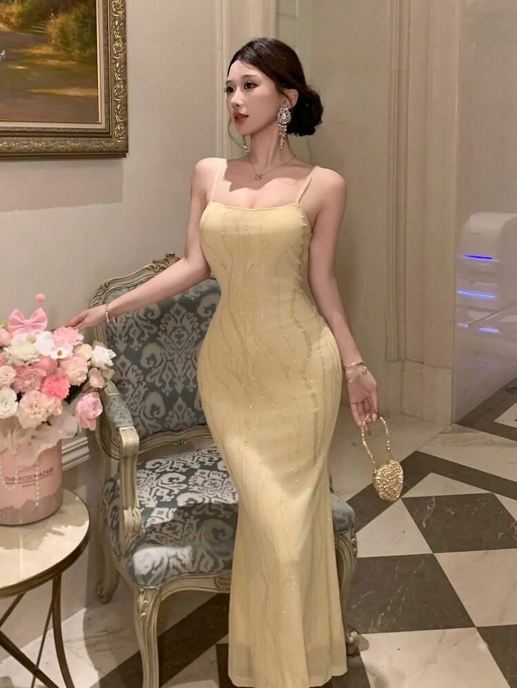 DAZY Sequin Bodycon Mid-Length Dress For Women, Party/Banquet Summer - Apricot - View 8