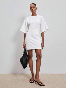 ATUI Studio 女士休闲日常时尚白色T恤连衣裙，夏季 - 白色 - 查看 6