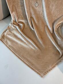 Franclia Elegant Round Neck Fitted Shoulder Short Sleeve Waist Pleated Asymmetric Hem Velvet Fabric Champagne Color Women T-Shirt, Spring/Summer - Champagne - View 6