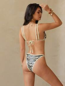 SHEIN Glamour 2026 Spring/Summer Adjustable Strap Sequin Zebra Striped Triangle Bikini Set With High Cut Thong For Women, Sexy Bikini Set - Multicolor - View 2