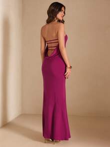 SHEIN BAE Women's Purple Strapless Backless Mermaid Dress, Spring/Summer,Summer Dresses For Women - Purple - View 1
