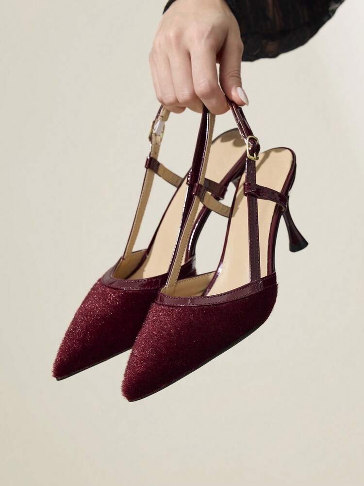 CUCCOO CHICEST Women's Pointed Toe Buckle Design Fashionable Elegant High Heels Valentine's Day Elegant Shoes