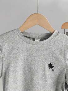 Tween Girl Embroidered Crew Neck Short Sleeve T-Shirt And Elastic Waist Pants Casual Outfit - Grey - View 6