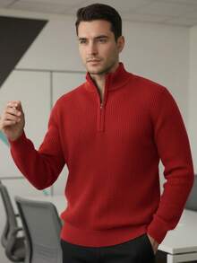 Jersey de punto acanalado con cierre para hombre | Estilo Casual - Rojo - Ver 1