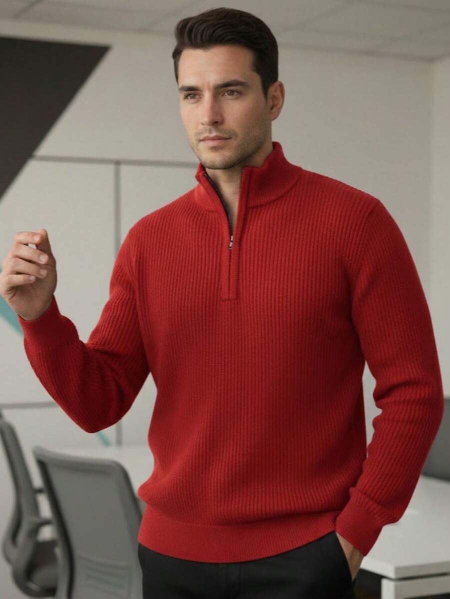 Jersey de punto acanalado con cierre para hombre | Estilo Casual - Rojo - Ver 1
