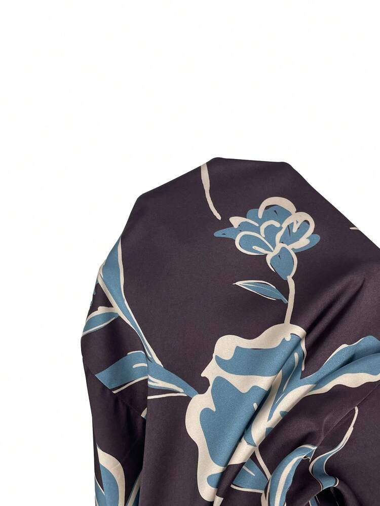 SHEIN Maija Women's Floral Print Elegant Satin Vacation Skirt