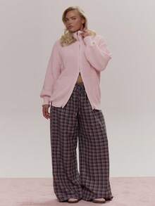 MUSERA Knit Zip Through High Neck Jumper Top Cute Cosy Spring Everyday Sugar Swizzle - Baby Pink - View 5