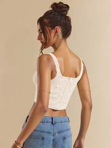 SHEIN BAE Women's Yellow Embroidered Textured Camisole, Yellow Bralette, Elegant , Summer - Apricot - View 2