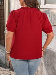 EMERY ROSE Camisa de manga corta con volantes rojos vintage de talla grande - Burdeos - Ver 2