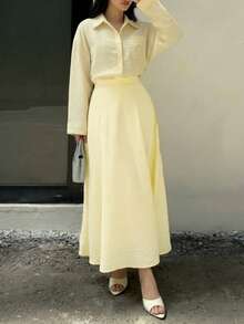 Solavon 新款宽松舒适休闲日常百搭时尚两件套 - 淡黃色 - 查看 3