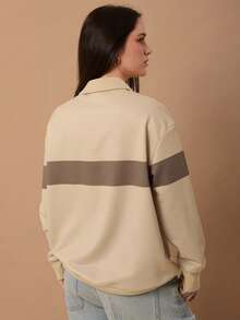 SURIMA Women's Casual Letter Print Drop Shoulder Long Sleeve Loose Polo Neck Sweatshirt - Multicolor - View 2