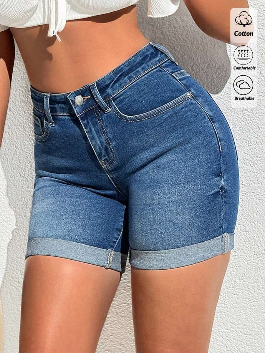 EURMUSE Women Denim Shorts - Medium Wash - View 1