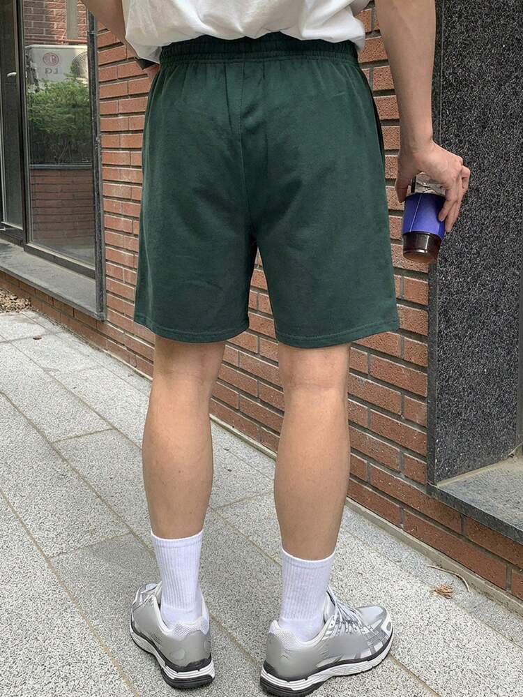 Men's Casual Green Drawstring Waist Shorts, Summer Daily Wear