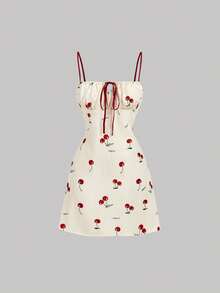 SHEIN MOD Cherry Blossom Print Ruched Bust Cami Dress, Spring,Tea Party Dress,Cherry Dress Women,Spring/Summer Outfits,Tea Party Dress, Carnival Costume, Beach Dress ,Cute Dress, Going Out ,Summer Dress - Multicolor - View 5