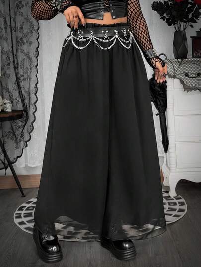 Whyspr Plus Size Chiffon Comfortable Wide Leg Culottes, Suitable For Spring/Summer, Vacation And Daily Wear