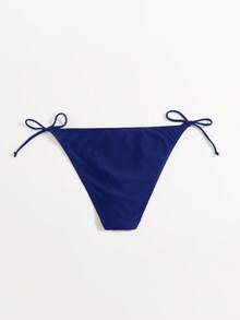 Swim Vcay Solid Color Knotted Triangle Bikini Bottom, Suitable For Beach, Summer - Navy Blue - View 2