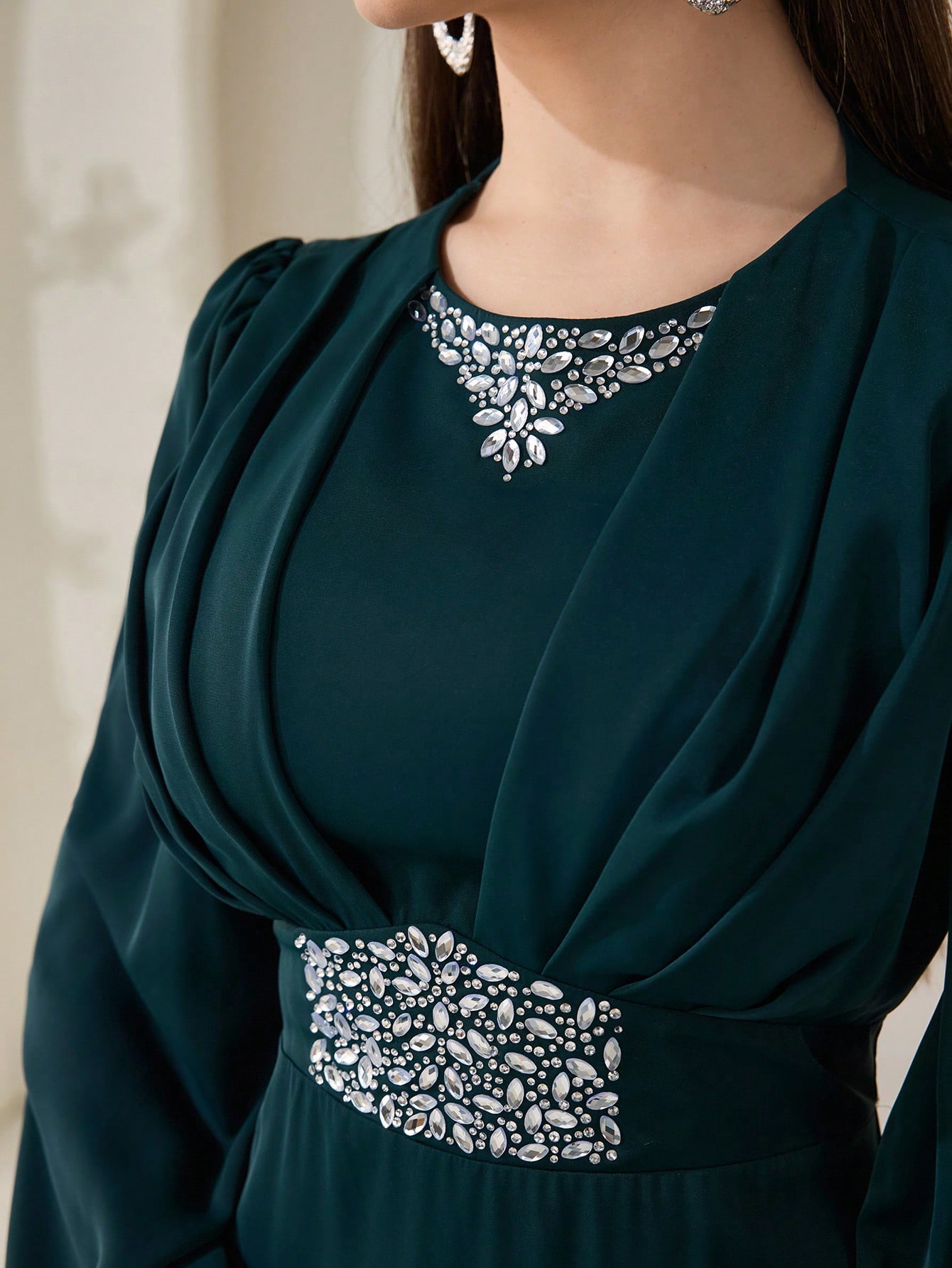 Veilorie فستان سهرة أنيق مزين بالراين ستون مع خصر...