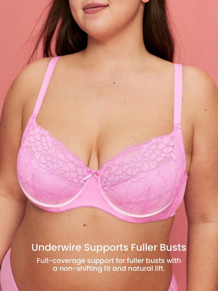 Plus Full Coverage Lace Mesh Bra