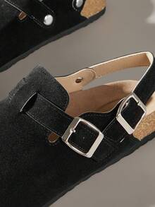 Solecia 女士平底软皮一脚蹬鞋，舒适百搭，适合通勤。 - 黑色 - 查看 5