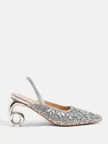 CUCCOO TILAWA 女士银色花朵水钻优雅尖头高跟鞋女式细高跟凉鞋宴会礼服婚鞋。 - 銀色 - 查看 2