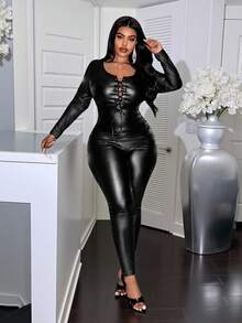 Slaydiva Nuovi arrivi primavera/estate 2026 Abbigliamento donna autunno, Abbigliamento donna inverno, Nuovi costumi da festival musicali e Ognissanti, Abiti da compleanno per donna, Abbigliamento casual e versatile per uso quotidiano, vacanze, crociere, spiaggia, prendisole, virali, Completo nero a maniche lunghe con fiocco frontale per donna, Pantaloni lunghi aderenti sexy, Tute oversize - nero - Visualizzare 7