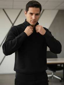 Jersey de punto acanalado con cierre para hombre | Estilo Casual - Negro - Ver 2