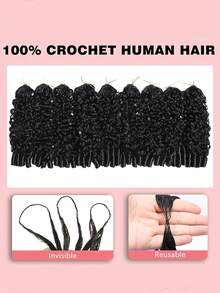 Boho Braids 缅甸卷曲人发钩编接发，100%真人发，60克，18英寸，沙龙级丝滑水润卷发，3c4a发质，轻盈可重复使用，天然黑色，优质真人发接发，适合女性长期佩戴和造型。 - Natural Black - 查看 9