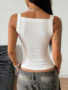 StreetHx Áo camisole nữ màu trơn, có khoen kim loại, ôm sát. - trắng - Xem 2