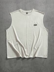 PAVTROS Men's Casual Everyday Commute Versatile Letter Print Loose White Tank Top, Summer - Khaki - View 1