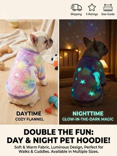 PETSIN 1pc Colorful Unicorn Glow-In-The-Dark Fleece Pet Sweatshirt