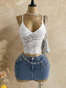 Soleia Women's Lace Patchwork Fashionable Versatile Date Party Camisole Top - White - View 1