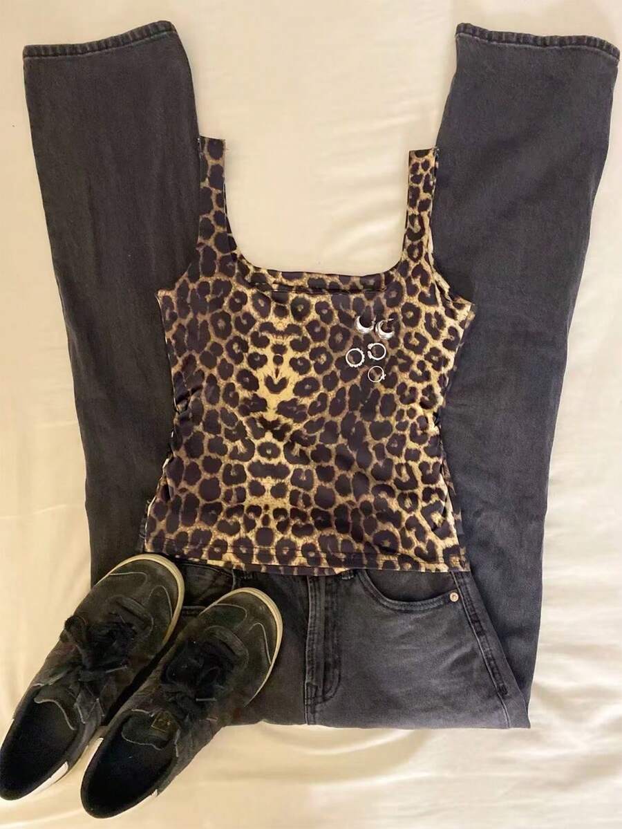 Glimmora Áo tank top không tay in họa tiết da báo kỹ thuật số dành cho nữ - Nhiều màu - Xem 1