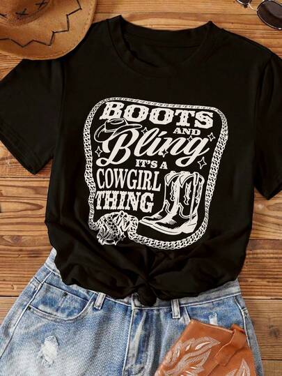 EMERY ROSE Camiseta casual de talla grande con estampado de estilo de la naturaleza salvaje del oeste