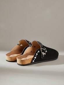 Solecia 女士平底软皮一脚蹬鞋，舒适百搭，适合通勤。 - 黑色 - 查看 4